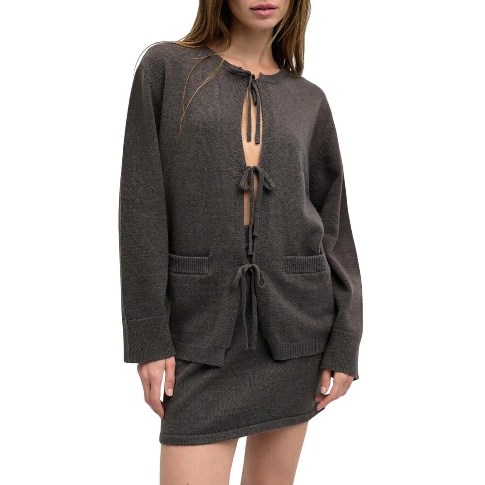 NEW MOD REF knit sweater tie front cardigan in charcoal